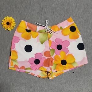 Catalina Floral Swim Coverup Shorts - Pink, Yellow, Green